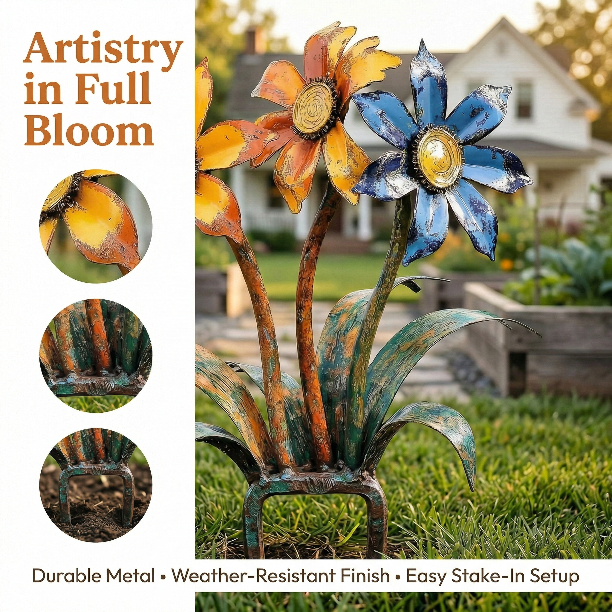 🌼2026 Mother's Day Gifts 55% Off--💖🎁Handcrafted Rustic Metal Flower Garden Stakes