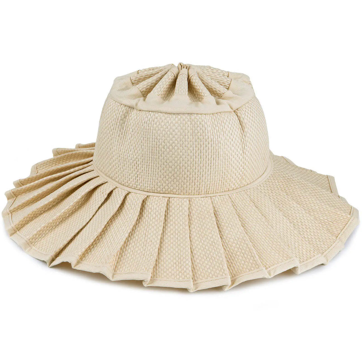 Handmade Foldable Straw Sun Hat for Women – UPF 50+ Wide Brim Pleated Beach Hat with Ponytail Opening & Packable Roll-Up Design