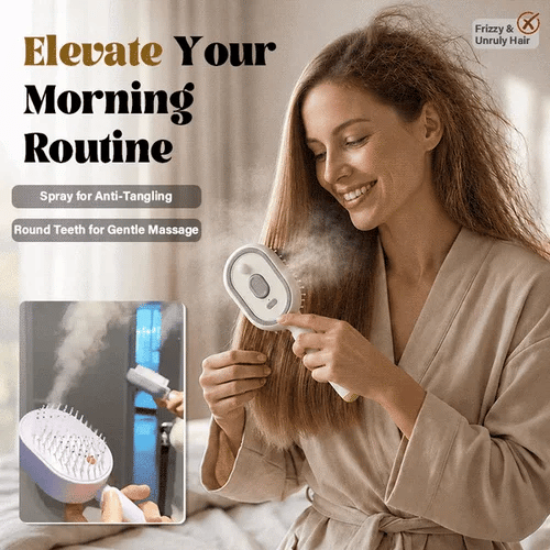 💆‍♀️💧 Steam Massage Spray Comb – 3-in-1 Nano-Mist Hydration, Vibrating Scalp Massage & Anti-Static Detangling Brush