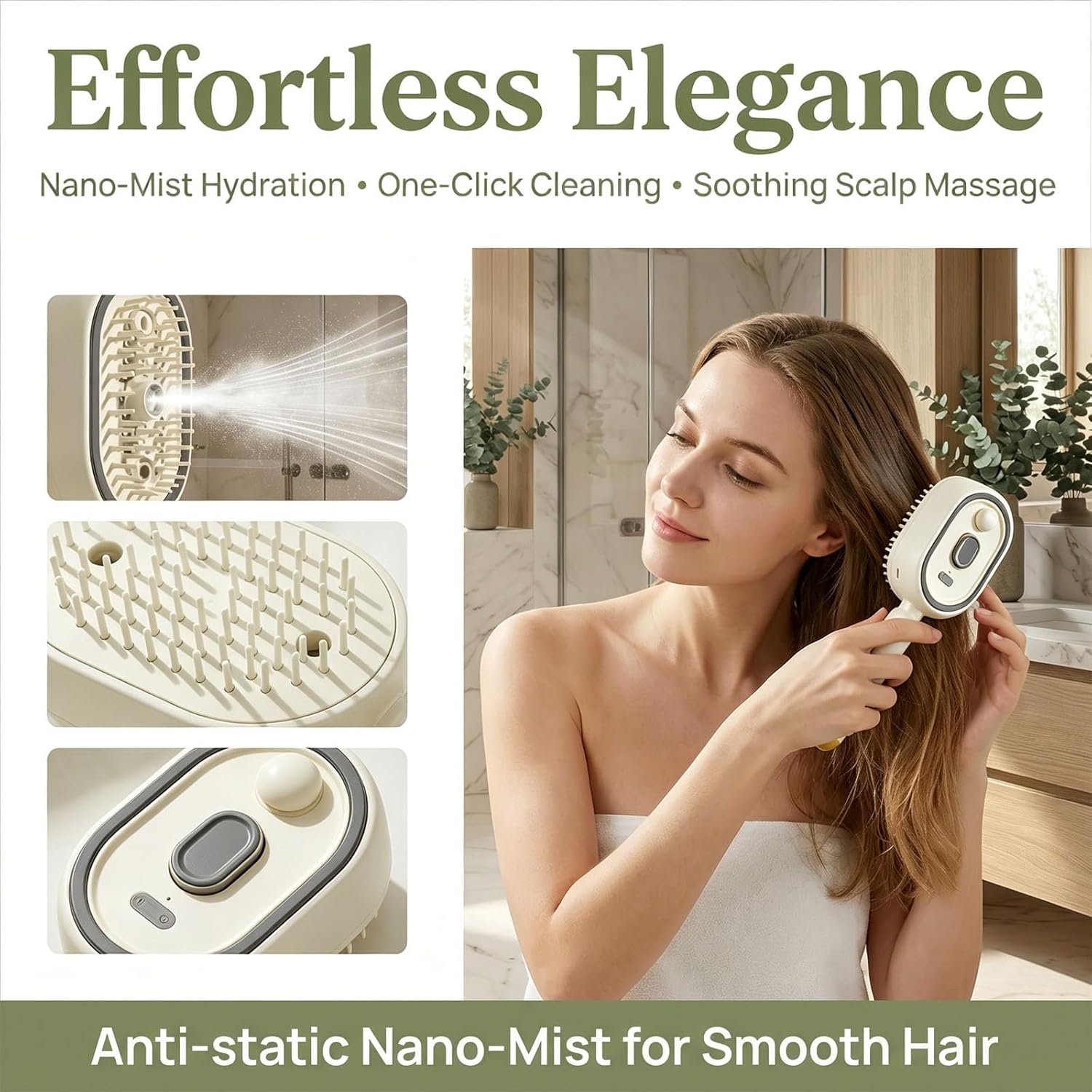 💆‍♀️💧 Steam Massage Spray Comb – 3-in-1 Nano-Mist Hydration, Vibrating Scalp Massage & Anti-Static Detangling Brush