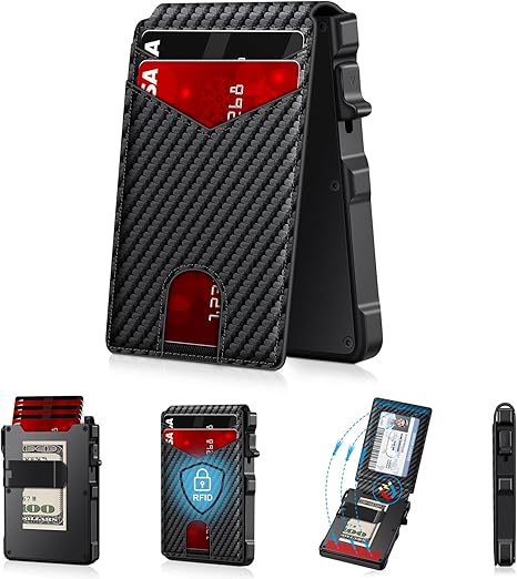 🎁Wallet for Men- Pop Up Case, Cash Slot, and Credit Card Slot - Aluminum Wallet with RFID Blocking, Minimalist Leather Wallet Front Pocket with ID Window