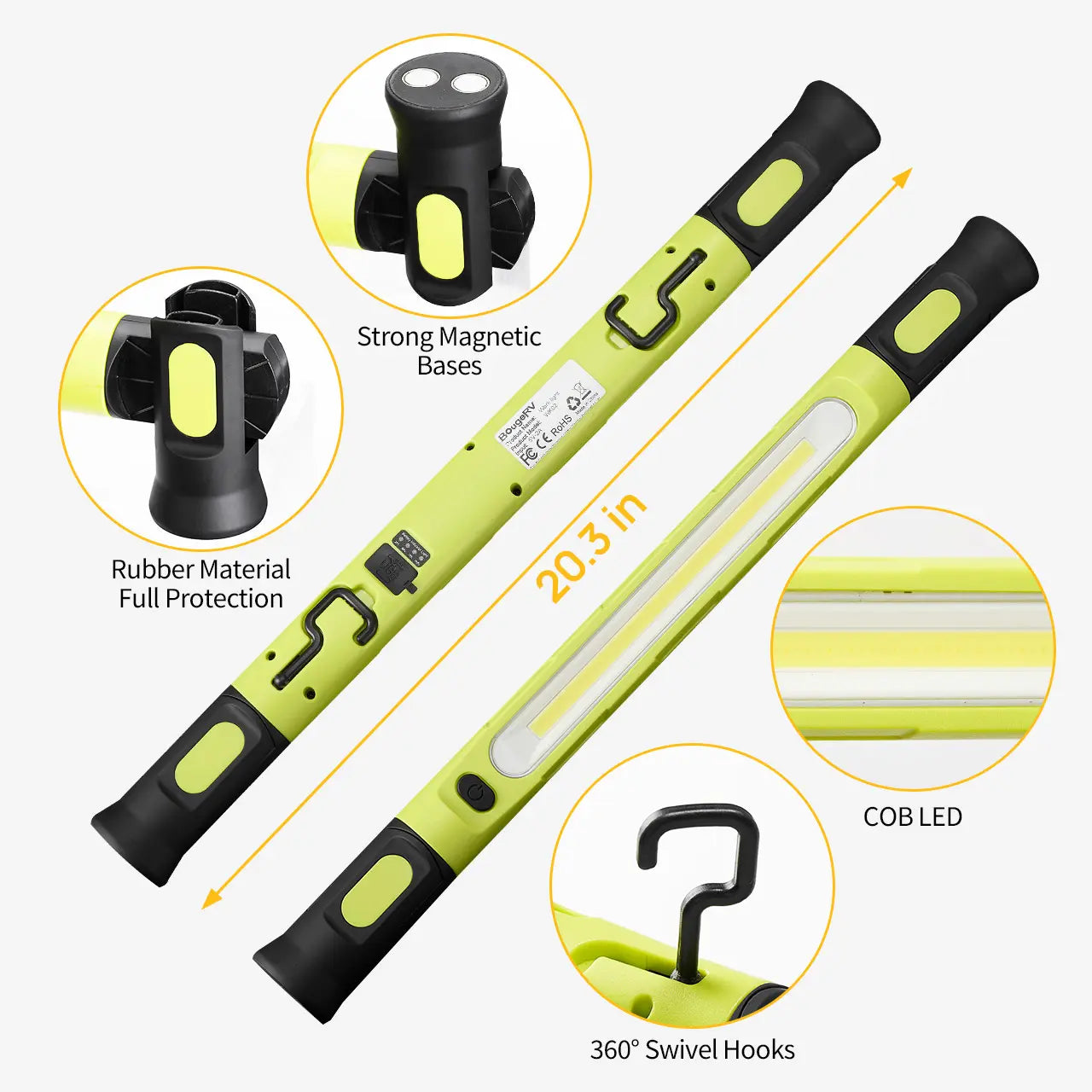 🔥Under Hood Work Light Bar, 3000LM LED Magnetic Light Bar with Hooks, 5200mAh Cordless Rechargeable Hood Light Fathers Day Dad Gifts for Men/Mechanic/Car Repairing/Garage