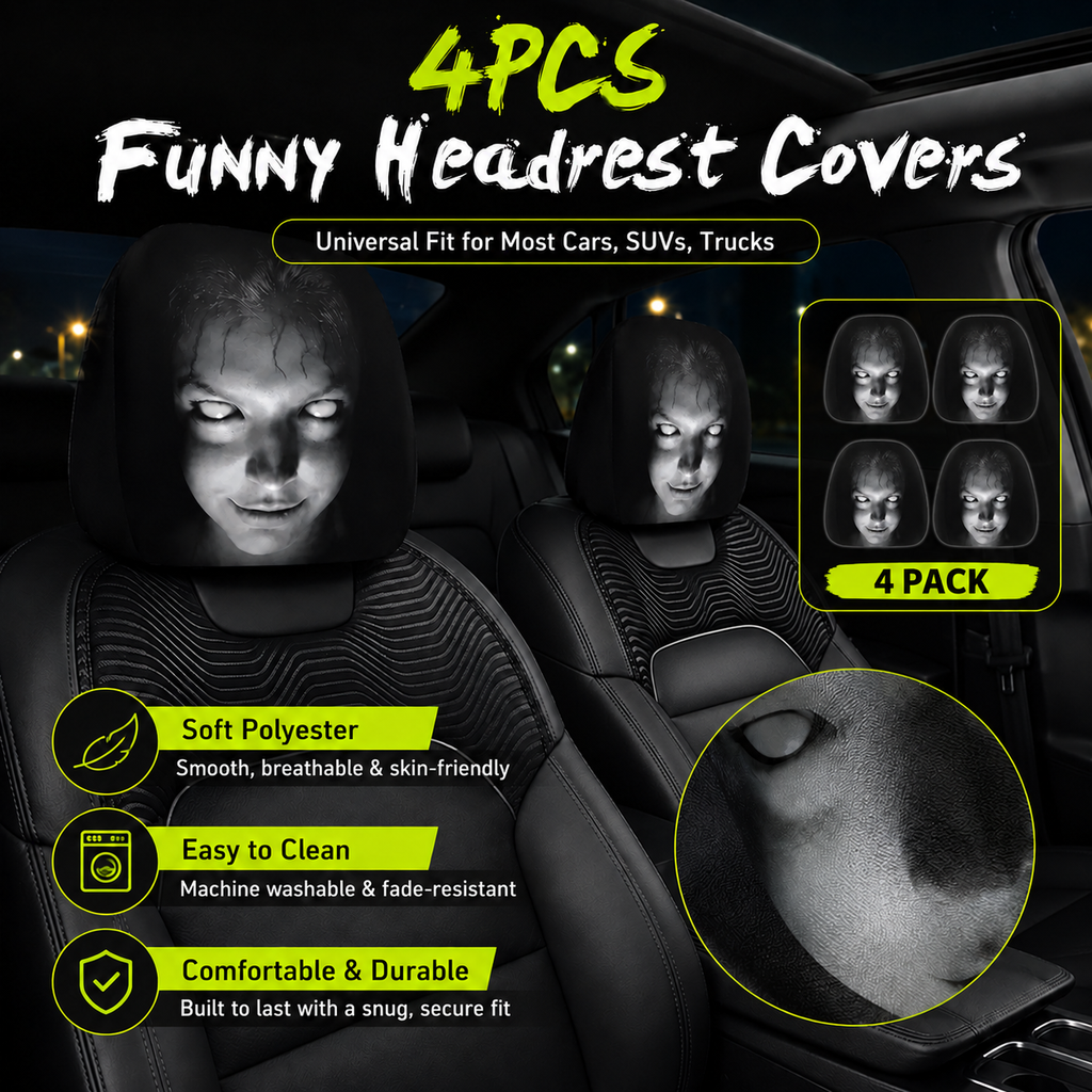 😆 Funny Cartoon Car Headrest Covers – 2PCS Universal Fit 🚗