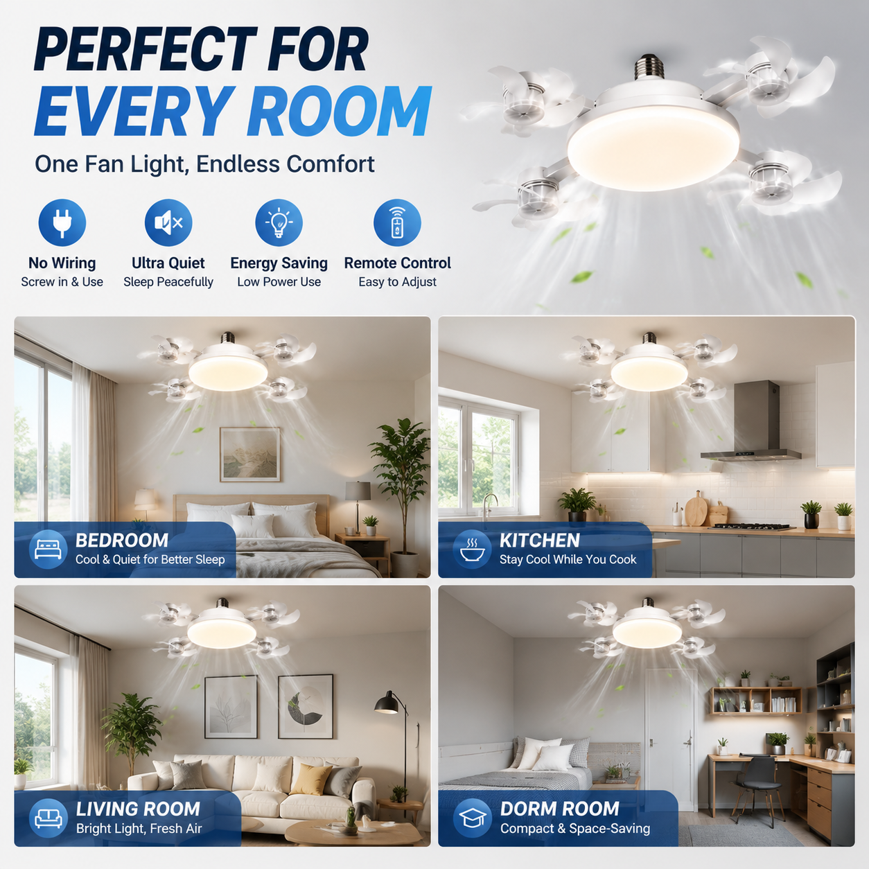 🏠2026 New E27 Socket Ceiling Fan Light - 2-in-1 Silent LED Fan with Remote Control, Energy-Saving Cooling & Lighting Combo for Home Bedroom