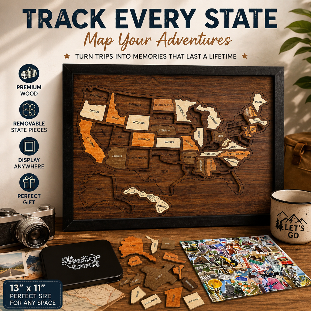 Wooden USA Travel Map Puzzle | Track Your Adventures Across America.