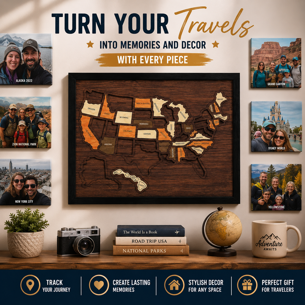 🌏Wooden USA Travel Map Puzzle | Track Your Adventures Across America.