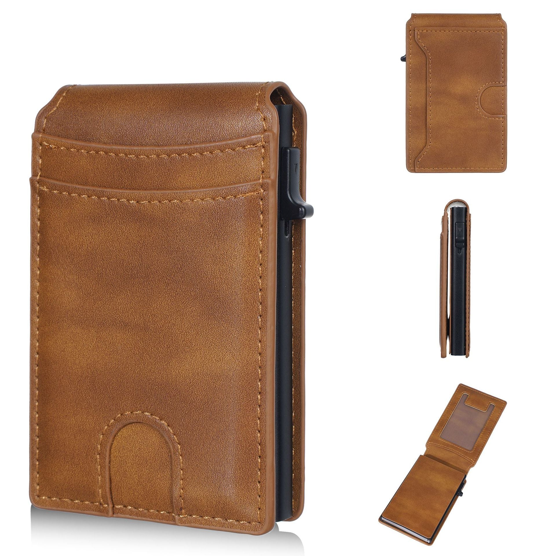 ✨Wallet for Men- Pop Up Case, Cash Slot, and Credit Card Slot - Aluminum Wallet with RFID Blocking, Minimalist Leather Wallet Front Pocket with ID Window
