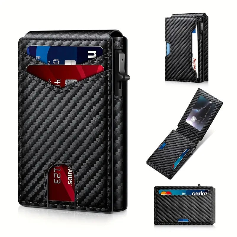 ✨Wallet for Men- Pop Up Case, Cash Slot, and Credit Card Slot - Aluminum Wallet with RFID Blocking, Minimalist Leather Wallet Front Pocket with ID Window