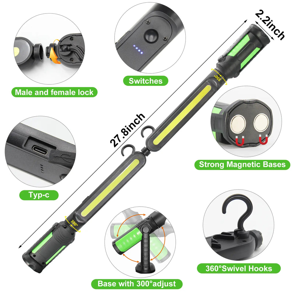 【FathersDayGift】Linkax Rechargeable 2400LM USB Work Light Bar for Mechanics, 4400mAh Battery, Hooks & Magnetic Attachment, LED Car Lights, Vehicle Accessories for Car & Garage Repair Tools